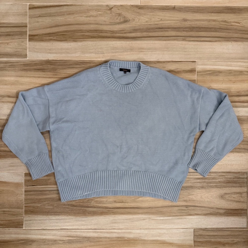 Quince Organic Cotton Oversized Fisherman Crewneck Sweater Light Blue Medium